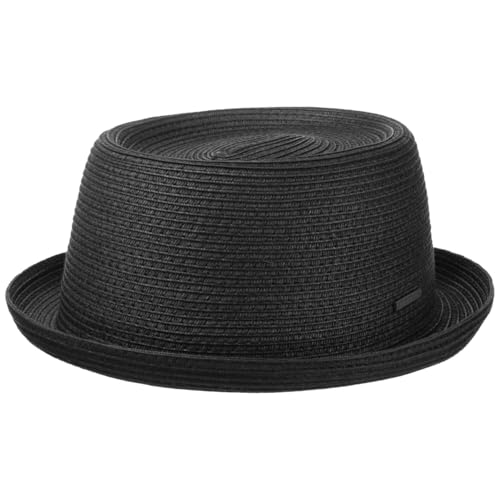 Stetson Dawson Black Pork Pie Herren Sonnenhut mit UV-Schutz 40 Strandhut aus Papierstroh Flechtmuster Frühjahrs Sommer schwarz S (54-55 cm)