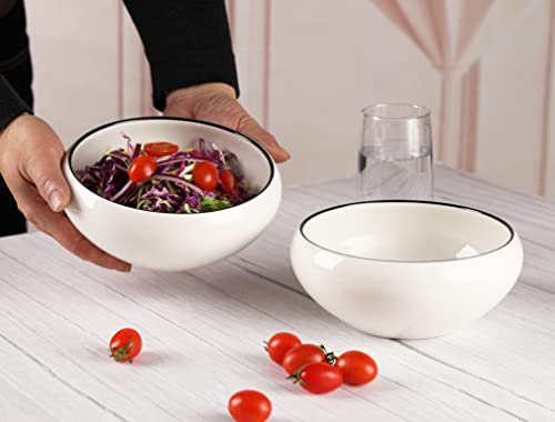 Ursword Large Cereal Snack Bowls Serving Bowls - 37 Ounce Bowls Set, Ceramic Bowl Set Of 2-7.5 Inch Salad Bowls, Soup Bowls, Cereal Bowls For Eating, White With Black Rim #TOP1
