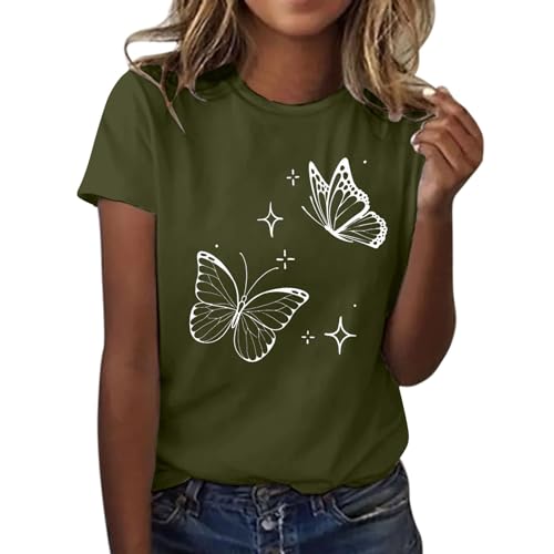 Image of Womens T Shirts Sunflower Graphic Tees Short Sleeve Crew Neck Casual Loose Fit Tshirts Cute Summer Tops 2025 Fashion (Z - Tshirts Shirts for Women - B-Army Green, XXL)