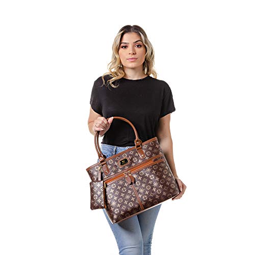 Bolsa Feminina Casual grande Alice Monteiro com Estampa Cor:Marrom
