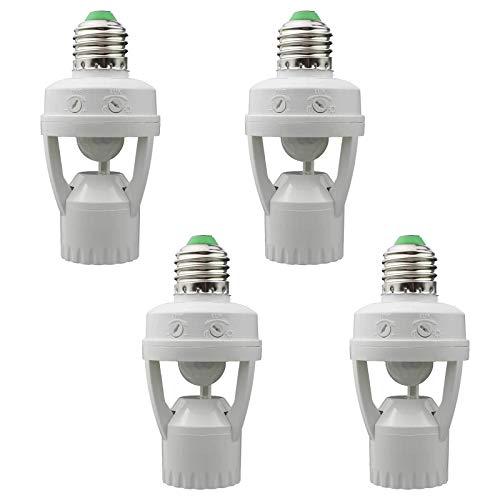 EEEKit 4 Pack Motion Sensor Light Socket, E26/E27 Motion Daylight Sensor Light Control Socket, Motion-Activated Dusk to Dawn Bulb Socket Adapter for Porch Basement Garage Storage Room Closet
