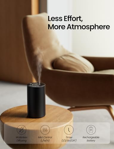 Waterless Essential Oil Diffuser, Rechargeable Scent Diffusers with 3 Mist Levels & Timers, Portable Aromatherapy Diffuser for Home Car Room Studio Office, Black Metal - Image 3
