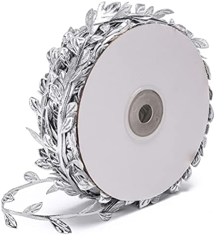 3 Rolls Artificial Leaf Plant Ribbons, Green/Gold/Silver Leaf