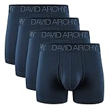 David Archy Men's Breathable Bamboo Rayon Boxer Briefs with Fly in 4 Pack (L, Navy Blue-4.5