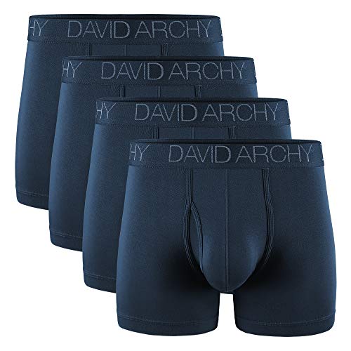 DAVID ARCHY Men's Underwear Breathable Boxer Briefs Bamboo Rayon Super Soft Trunks with Fly in 4 Pack (L, Navy Blue - 5.5
