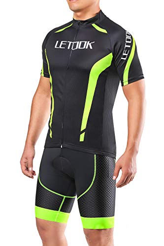 Foto von Letook Radtrikot Herren Set Kurz Fahrrad Trikot Kurzarm+Radhose mit Sitpolster(Trikot+Kurze Hose,XXXL)