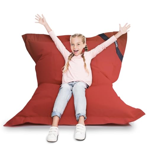 LAZY BAG Original Indoor & Outdoor Beanbag XL Pouf géant de 250 litres Coussin de siège Junior Fauteuil pour Enfants & Adultes 160x120 (Rouge)