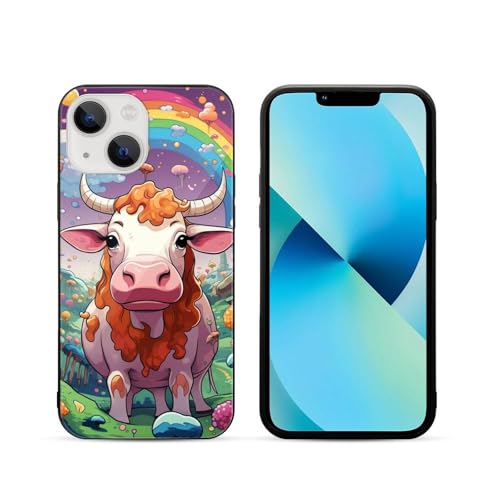 CRIVOTA for iPhone 13 Mini Case - All-New Colourful Cows Design, Glass Back + TPU Inner Shell, Bare-Hand Feel, Precise Cutouts, Military-Grade Tested, Cell Phone Cases for Boys Girls