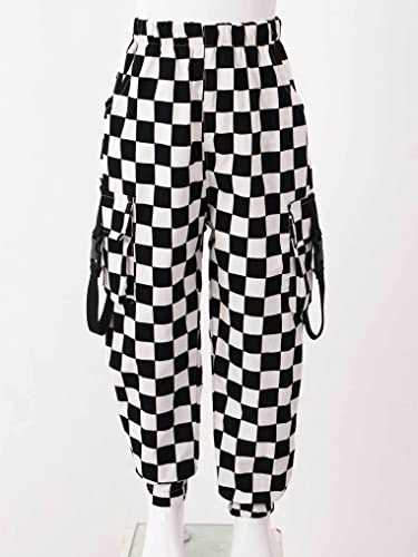 Oyolan Kids Girls Jogger Cargo Pants Sweatpants With Pocket Loose Hip Hop Streetwear Trousers Casual Baggy Pants Type B Black 7-8 Years #TOP2