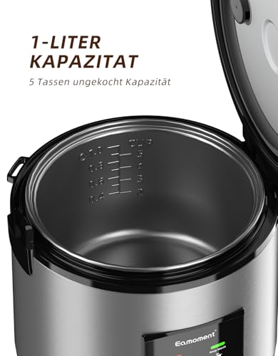 Miniatura 3 de Eamoment 1l 400 W Arrocera Y Vaporera 1 Litro-5 Tazas Para 1 5 Personas, Cocción Rápida Sin Quemar, Extraíble Antiadherente, Cuchara De Arroz Y Vaso Medidor Plateado