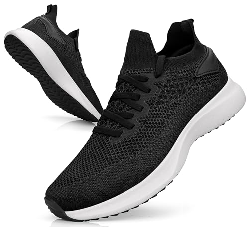 Pjlmc Running Walking Shoes Mens Trainers Lightweight Sport Athletic Gym Fitness Fashion Training Sneakers Casual Comfortable Breathable Arch Support Tennis Shoes Outdoor Jogging Black White 10UK