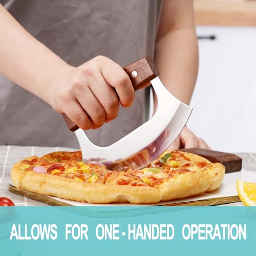 image for Coowolf Ulu Knife - Sharp Rocker Mezzaluna Knife with Stand for Cutter