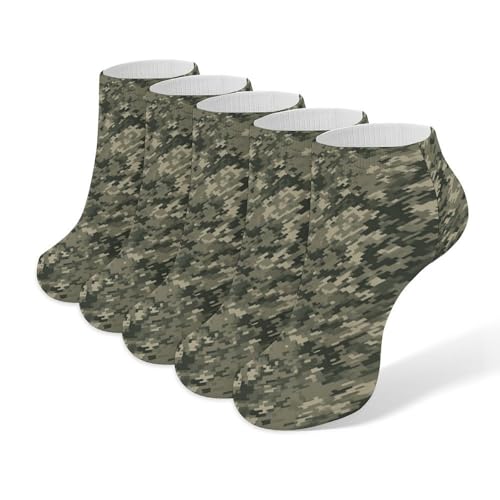 5 Pairs Womens Ankle Sock Military Woods Camouflage Crew Socks Cotton Socks Mens Running Low Cut Breathable No Show Sock