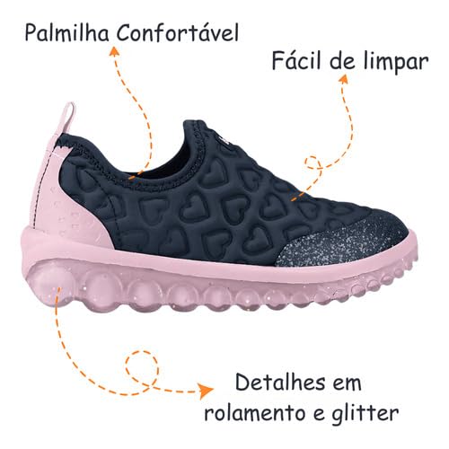 Tênis Infantil Menina Bibi Original Roller Coração Azul E Rosa (Marinho/Rosa, BR, Criança de 4 a 8 a