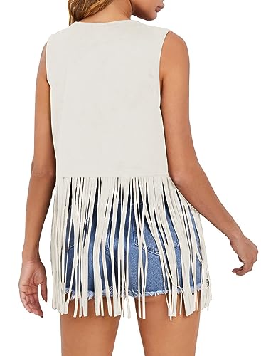 Dokotoo Colete feminino com franjas hippie dos anos 70 sem mangas, cowgirl, camurça sintética, borla