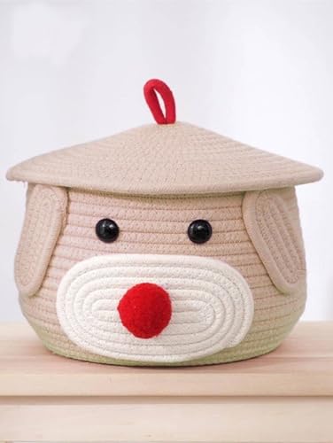 Image of BROOM Home Cute Baby Bear Handmade Jute Cotton Woven Storage Basket With Cap, Nursery Organizers And Storage,Kids Basket, Toy Bin, Baby Gift (Cream)