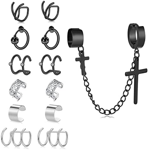AceFun Ear Cuff For Women Stainless Steel Non Piercing Earrings Hoop Fake Earrings Faux Piercing Ear Cuffs Cartilage Ear Clips Set for Men Women