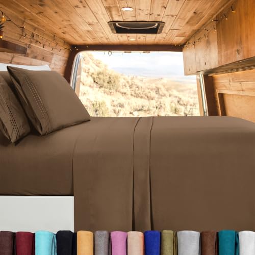 Image of Elegant Comfort Luxury 1500 Premium Hotel Quality Microfiber 4-Piece Sheet Set - Wrinkle Resistant, All Around Elastic Fitted Sheet, Deep Pocket up to 16 inch, RV Short Queen, Taupe
