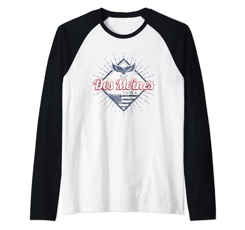 Des Moines City Iowa Estados Unidos Vintage USA Recuerdo Camiseta Manga Raglan