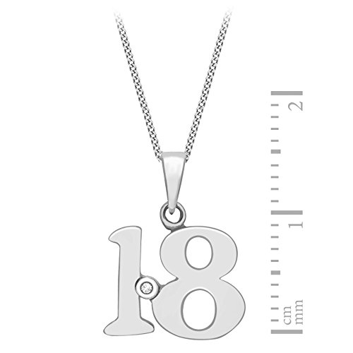 Carissima Gold Damen Diamantschliff Panzerkette mit Diamant Rubover Anhänger '18' 9k(375) Weißgold 0.005k