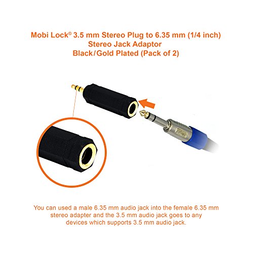2 Sztuki Wtyk 3,5 mm do Gniazda 6,35 mm - Adapter Jack Audio Stereo 1/8 do 1/4 Cala - Łączy Urządzenia z Portem 3,5 mm z Urządzeniami Audio 6,35 mm - od Mobi Lock