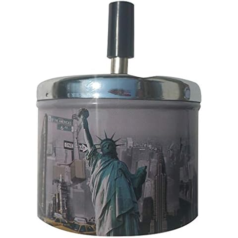 Condello Casa Smokeless Metal Tin Push Down Ashtray for Cigarettes Cigars With Spinning Tray Lid Covered Portable Ash Tray Bucket for Home Tabletop,Patio,Sand,Car,Auto,Outdoors,Indoors (America) Cover