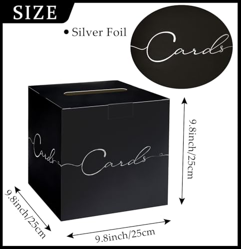 Image of HEIPINIUYE Large Card Box for Party 9.8 inch x 9.8 inch Black Gift Card Box Holder with Silver Foil Design for Wedding Birthday Baby Shower Graduation Retirement Party Raffle Box