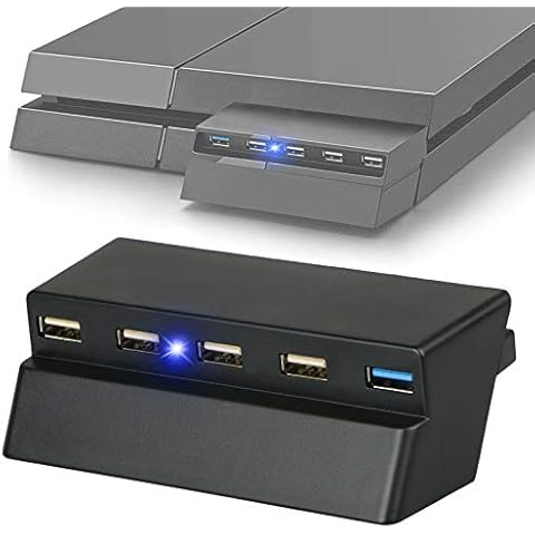 EEEkit 5 Port USB HUB nur für PS4 Slim, USB 3.0/2.0 High Speed Ladegerät Controller Splitter Expander Kompatibel mit Playstation 4 Slim Cover