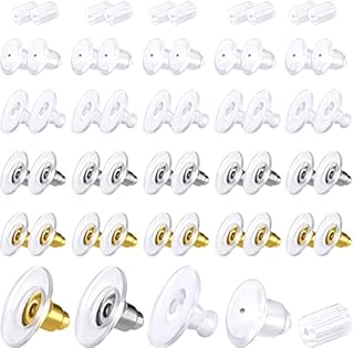 20 Pairs Bullet Clutch Earring Backs with Pad Earring Safety Backs Bullet Clutch Stopper Replacement Earring Bases Earring Findings with Clear Square Storage Box for Hook Earring Studs