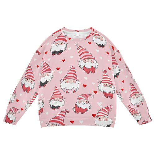 JUNZAN Valentine Cute Gnomes Pink Kids Girls Sweatshirt Hoodie Crewneck Sweatshirts for Boys Party 4T