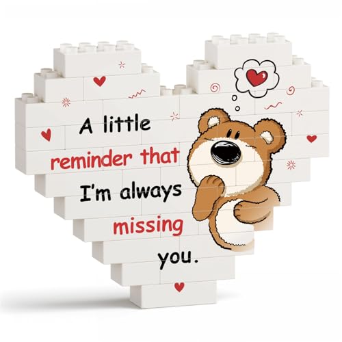 Regalo a lunga distanza per fidanzato e fidanzata, placca a forma di cuore puzzle con blocchi da costruzione, regalo per lui e per lei, regalo di anniversario per donne e uomini