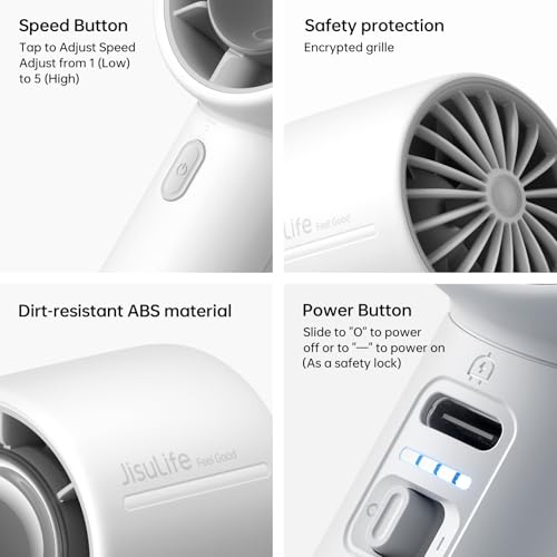 Image of JISULIFE Portable Handheld Fan, 4000mAh Rechargeable Mini,Up to 22 Hours Cooling,5 Speed Strong Wind, Handheld Personal Fan for Travel Outdoor Camping Beach Makeup(Gray)