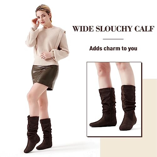 katliu Women's Slouchy Mid Calf Boots Zip up Flat Boots2