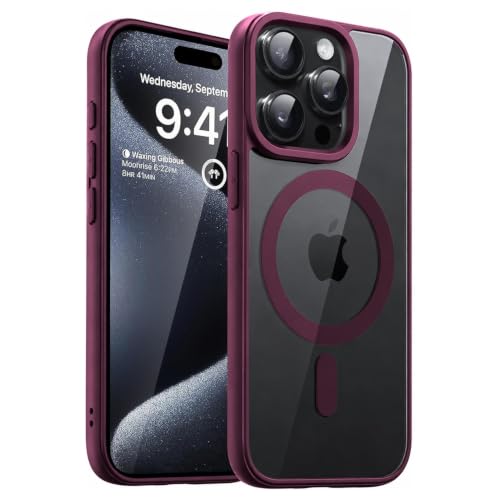 Image of DIZORO iPhone 15 Pro Max Case,Compatible with MagSafe, Non Yellow Military-Grade Drop Protection & Hard PC Back Cover Slim Transparent Anti-Scratch Shockproof Phone Case - Wine Red