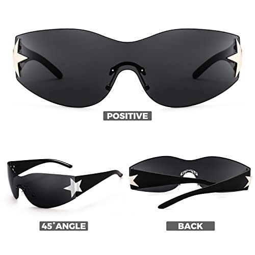 Feisedy Y2K Sunglasses For Women Men 2000S Fashion Rimless Wrap Around Frameless Star Sun Glasses B9090 #TOP1
