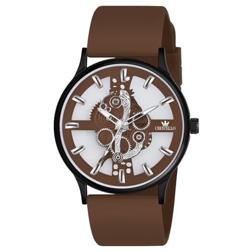 Image of CRESTELLO Silicone Strap Analog Wrist Watch for Men (Black /Blue /Green /Brown /Grey) | 1 Year Warranty* | CR-BK254