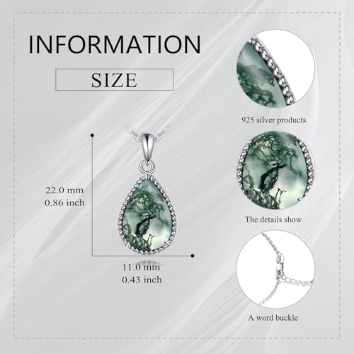 Sterling Silver Necklace Moss Agate/Turquoise/Larimar/Aquamarine/Opal/Black Onyx/Rose Quartz/Moonstone Pendant Teardrop Necklace Jewelry Gift for Women3