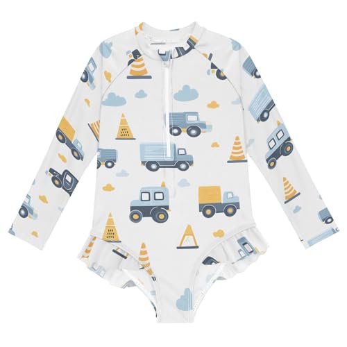 ALAZA Toddler Swimsuit Girl Bathing Suit Swimwear Rash Guard Cute Truck Cloud Long Sleeve 3T