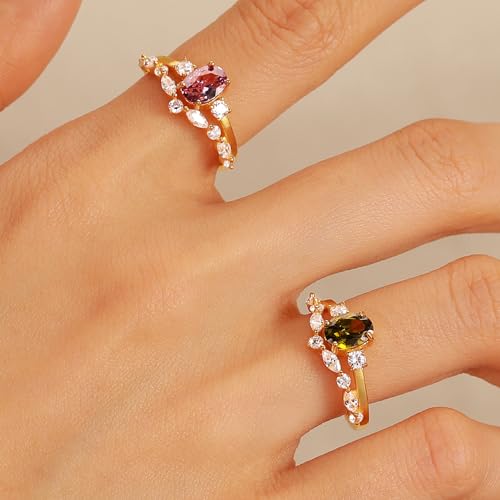 Amethyst/Emerald Green Ring for Women 925 Sterling Silver 14K Gold Plated Dainty Knot CZ Inlaid Oval Shaped Birthstone Promise Ring to Daughter Engagement Eternal Wedding Birth Christmas Jewelry Gift4