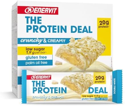 Enervit The Protein Deal Double White – Proteinriegel, weißer Schokoladengeschmack mit zartem Kern, 20 g Protein, 1,9 g Zucker, cremiger und gesunder Snack, Glutenfrei, 12 Riegel à
