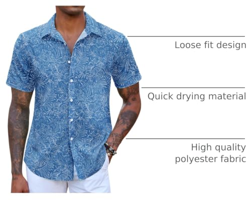 Image of COOFANDY Mens Hawaiian Shirts Short Sleeve Button Down Aloha Shirt Casual Beach Clothes