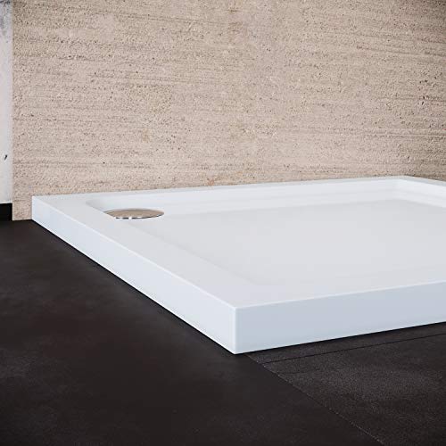 SONNI Quadratische Form Duschtasse - 100x100x4 cm Rutschfeste Duschwanne aus ABS-Acryl-Paneel, mit flachem Design, inklusive Ablaufgarnitur