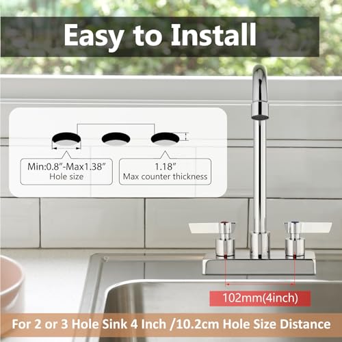 Gbbne Bar Sink Faucet 4 Inch Center Deck Mount,2 Hole Bar Faucets For Sink,Prep Sink Faucet,Dual Handles Commercial Utility Laundry Kitchen Sink Faucet,Polished Chrome thumb #4