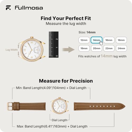 Image of Fullmosa Watch Band, Quick Release Leather Watch Strap Compatible with Samsung Galaxy Garmin for Men Women, Replacement Bands Width 12mm 14mm 16mm 18mm 19mm 20mm 21mm 22mm 24mm