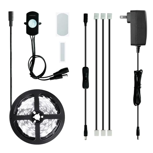 Sensky 19.7ft/6m Motion Activated LED Strip Light Kit with FCC Listed Adapter for Gun Safe, Under Cabinet, Under Bed, Pantry, Kitchen, Stairway, Closet Lighting (White 6000-6500K)