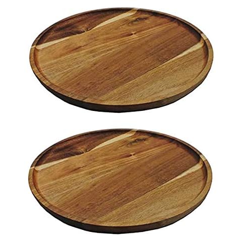 JB Home Collection 4569, Premium Acacia Wooden Food Serving Charger Plate Platter Round Wooden Tea Tray Snack Platter (2, 12.5") Cover