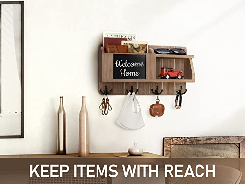 Rebee Vision Farmhouse Key And Mail Holder For Wall With Shelf : Decorative Mail Organizer With Removable Chalkboard And 4 Anchor Hooks - Rustic Home Decor For Enrtyway, Apartment(Retro Brown) #TOP4
