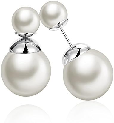 Double Sided Pearl Earrings Womens Fashion Elegant Faux Pearl Double Front Back Ball Stud Earrings-Double White Pearl for women