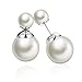 Double Sided Pearl Earrings Womens Fashion Elegant Faux Pearl Double Front Back Ball Stud Earrings-Double White Pearl