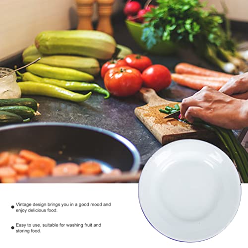 Hemoton 4Pcs Enamel Plates Enamelware Dinner Serving Platter Trays With Blue Rim Salad Pasta Bowls Deep Food Dishes Fruit Plate For Dinner Outdoor Picnic Bbq Butter White #TOP2